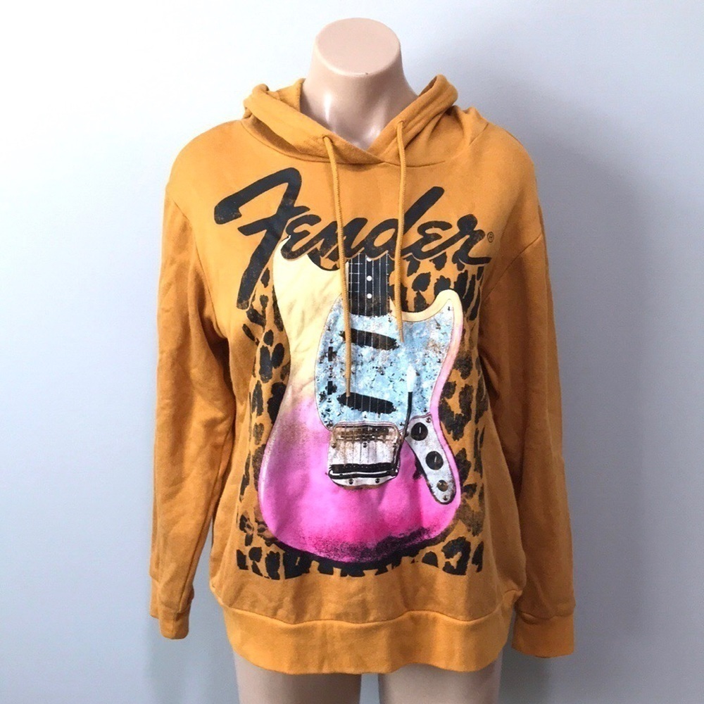 Fender Guitar Leopard Golden Yellow Graphic Hoodie